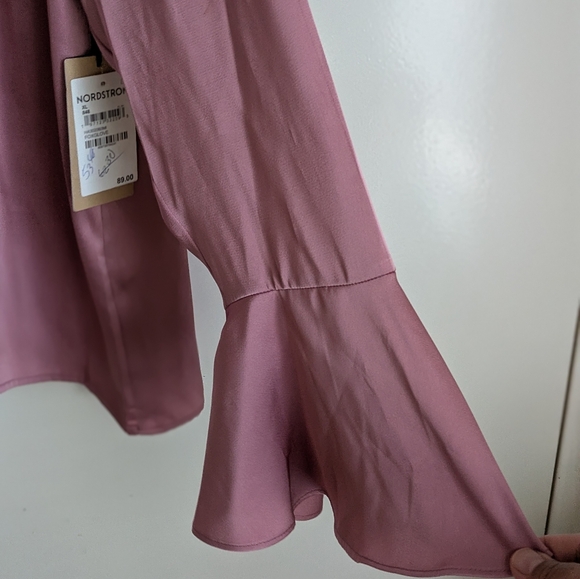 🆕 Halogen Pink Foxglove Long Sleeve Top Blouse Mock Neck Trumpet Sleeves XL - Picture 6 of 16